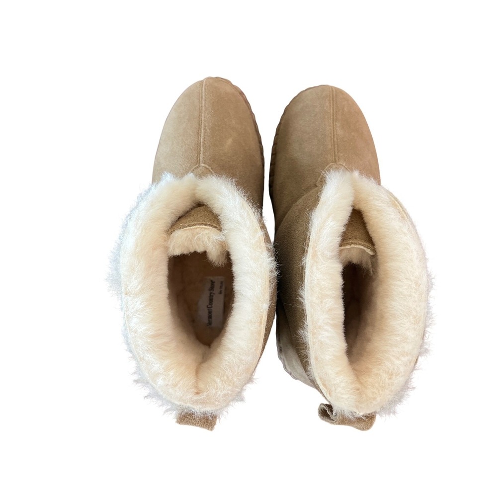 The Vermont Country Store Womens 9M Shearling Lined Suede Slipper Booties Tan - Picture 7 of 8